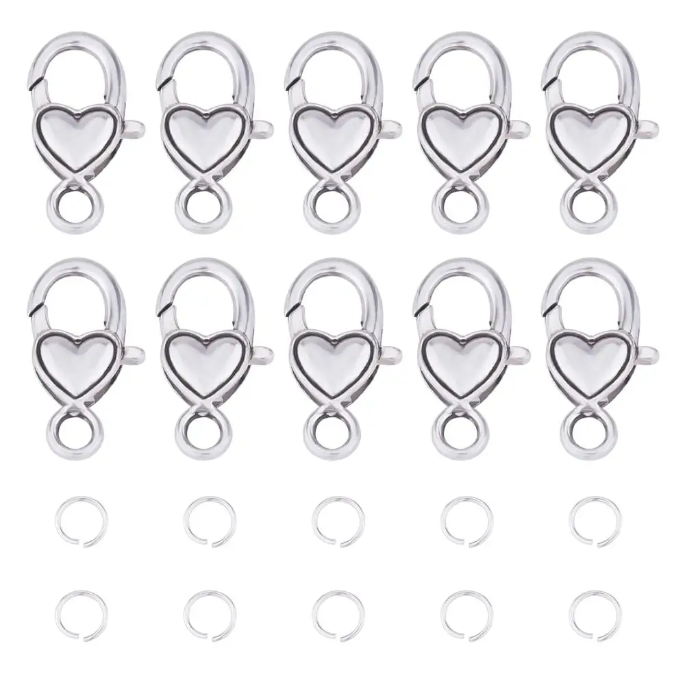 

30pcs Heart Lobster Claw Clasps with 50pcs Jump Rings Antique SilverNecklace Clasps Bracelet Clasps for Jewelry Making