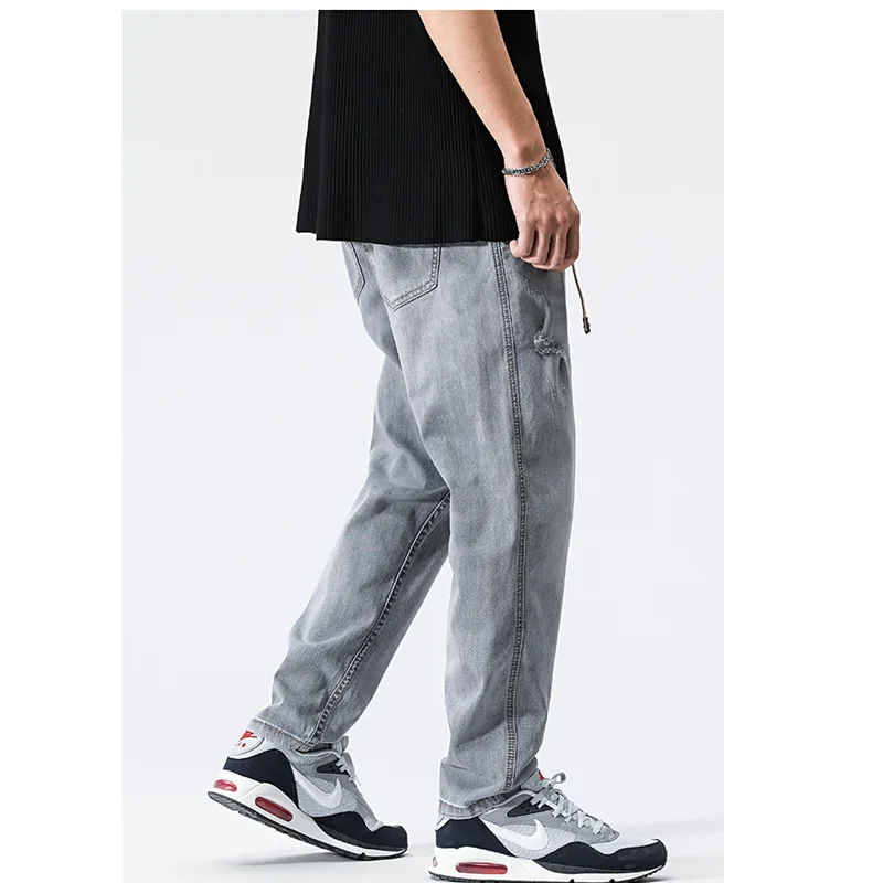 Streetwear Men Vintage Loose Smoky Grey Jeans 2022 Autumn and Winter New Style Pattern Fashion Straight Cylinder Trousers Female