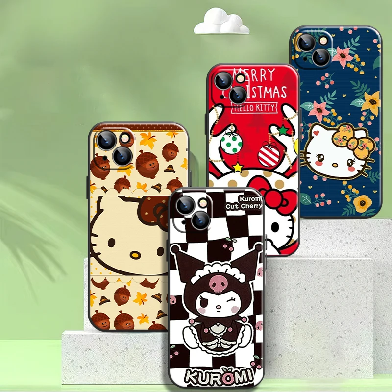 

Pretty Cartoon Hello Kitty Phone Case For iPhone 13 12 11 Pro Max Mini X XR XS Max 5 6 6S 7 8 Plus Coque Carcasa Funda Black
