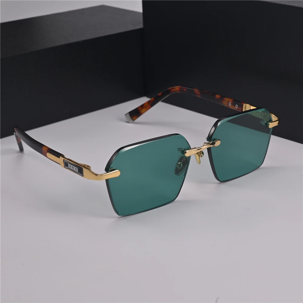 Zerosun Green Crystal Stone Sunglasses Male Sun Glasses for Men Rimless Natural Mineral Shades Anti Eye Dry Eyewear Anti Scratch