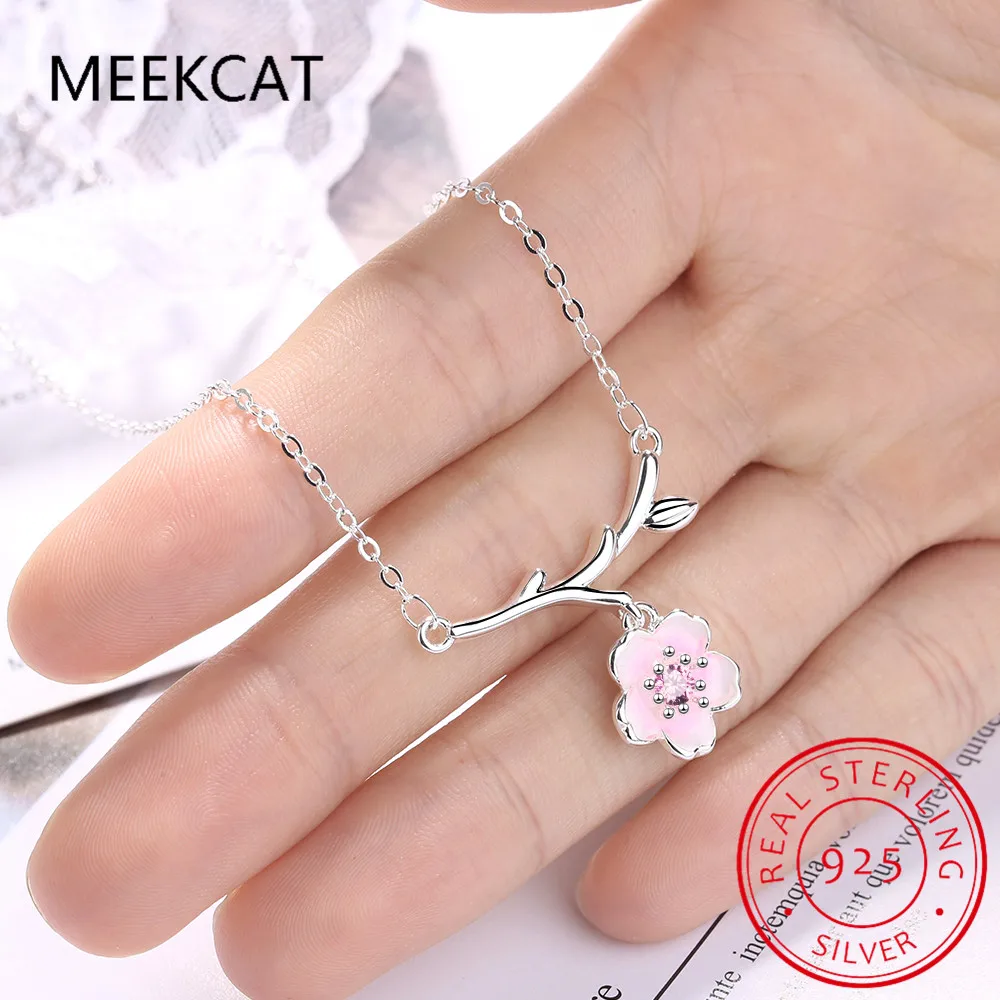 Ожерелья из стерлингового серебра 925 пробы с розовым вишневым цветом модные