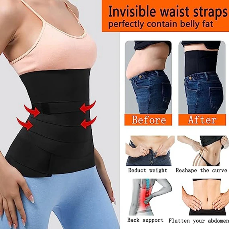 Black Waist Trainer For Women Lower Belly Fat,Upgraded Waist Wrap,Sweat Band Waist Trainer For Women Plus Size,Non-Slip