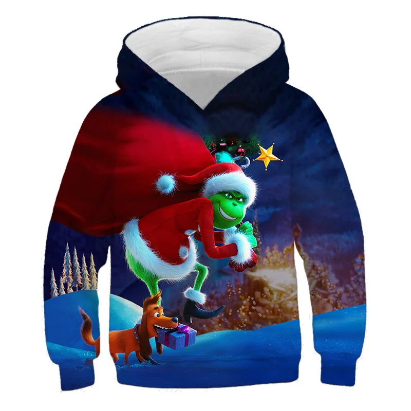 

Толстовки Grinch с 3D принтом для мальчиков и девочек, осенняя мультяшная одежда, детские свитера с капюшоном, Забавные топы, 2022