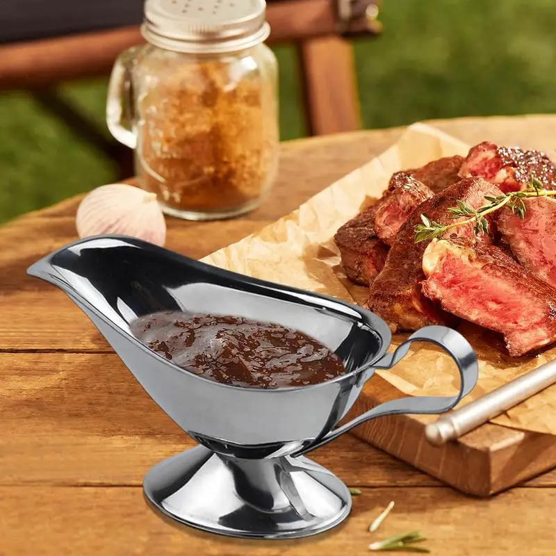 

Stainless Steel Gravy Boats Dressing Server Creamer Salad Bowl Container 10 Oz Beefsteak Gravy Sauce Boat Kitchen Accessories