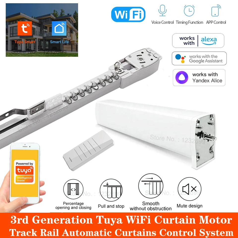 3rd Generation Shorter Tuya Smart WiFi Curtain Motor with Cu