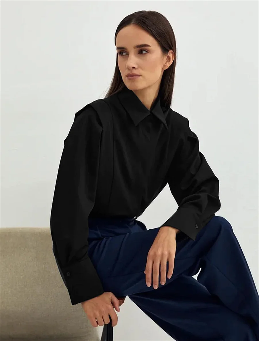 

Casual Turn-down Collar Ruffles Solid Women's Blouses New 2023 Summer Lady Sweet Long Sleeve Single Breasted Shirts Top