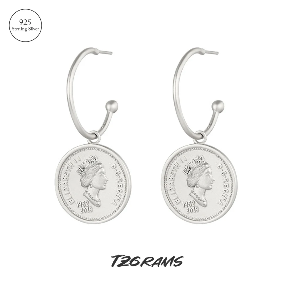 

TZgrams Roman Portrait Vintage Coin Earrings For Lady Silver S925 Relief Women Face Round Drop Earrings Trending Antique Jewelry