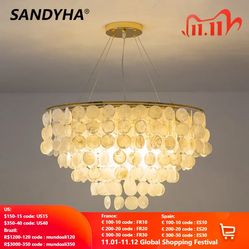 

Modern Shell Pendant Light Gold Chrome Metal Chandelier Living Room Restaurant Hanging Light Fixtures Hotel Hall Hang Lamp