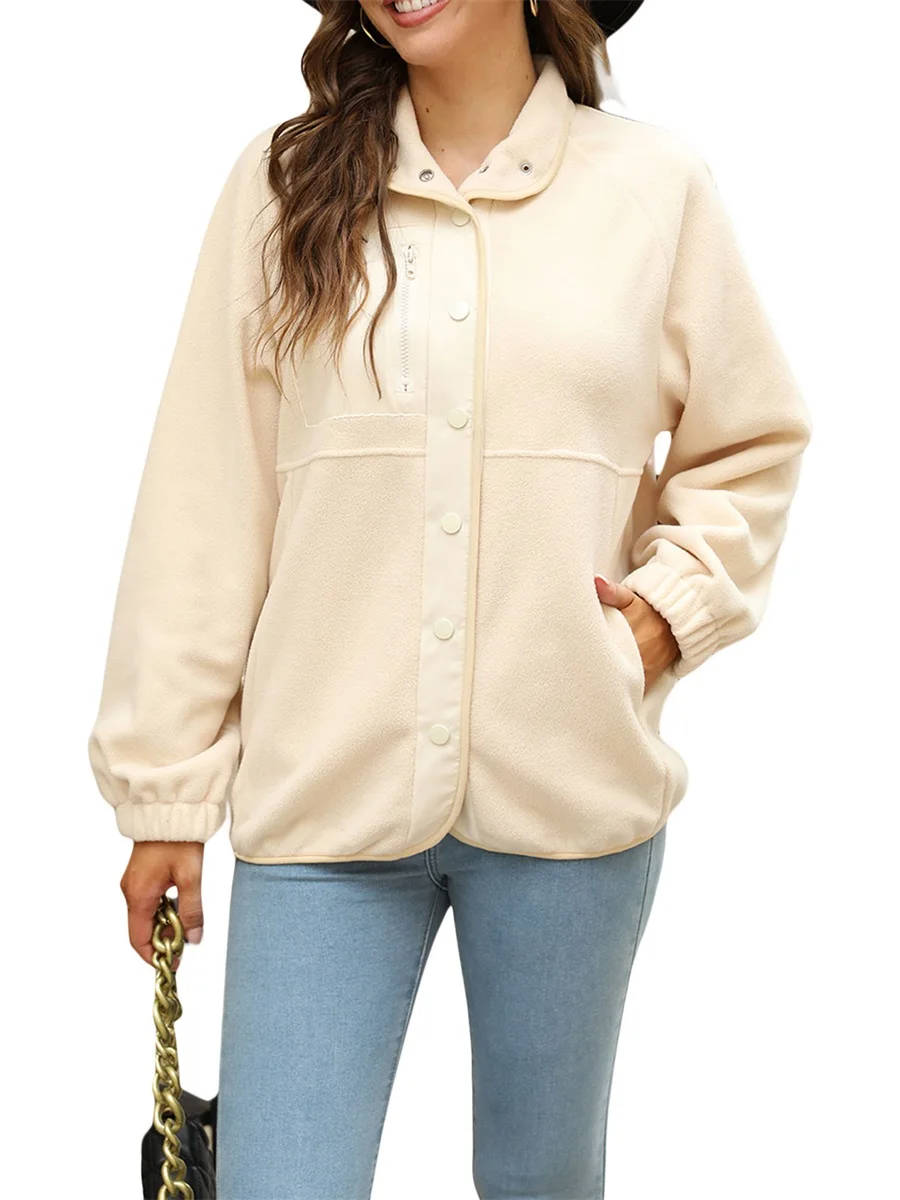 

Женское осеннее плюшевое пальто Rteyno, однотонная верхняя одежда с длинным рукавом, отложным воротником и пуговицами