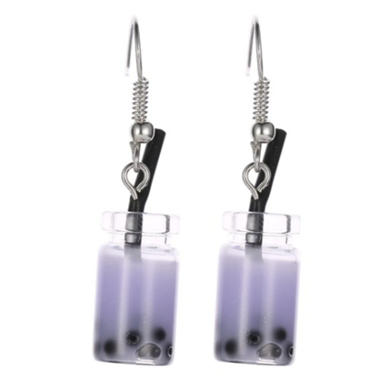 

Funny Lemon Ice Black Tea Pearl Milk Tea Earrings Taiwan Boba Bubble Tea Funny Dangle Earrings for Women