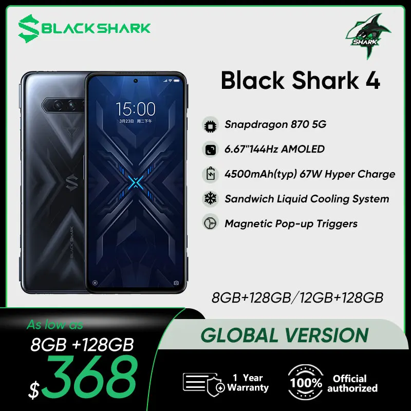 Global Verison Black Shark 4 5G игровой телефон 6 67 дюймов 8 Гб 128 ГБ Snapdragon 870 144 Гц E4 AMOLED экран с