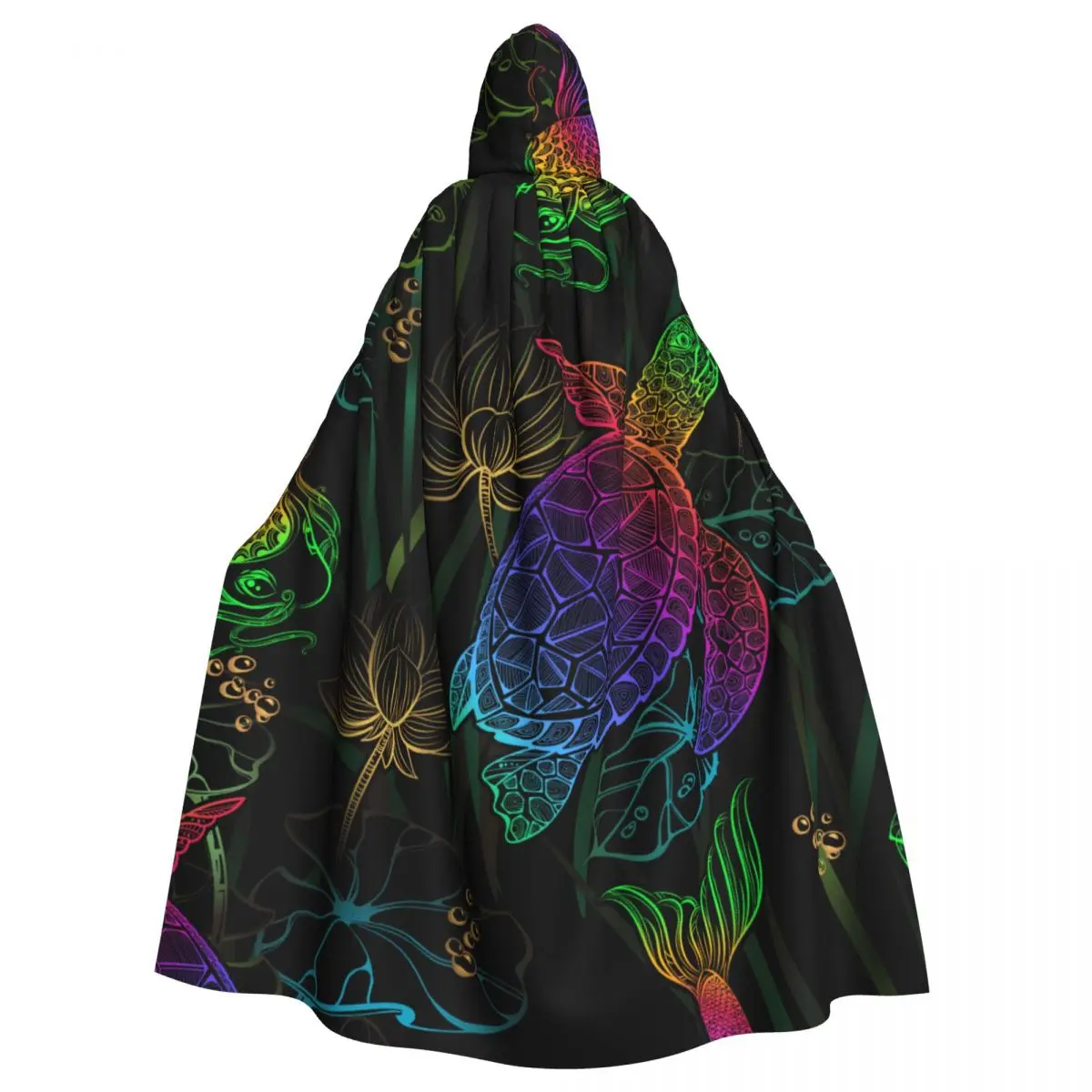

Hooded Cloak Unisex Cloak with Hood Colorful Koi Carps Lotus And Sea Turtle Cloak Vampire Witch Cape Cosplay Costume