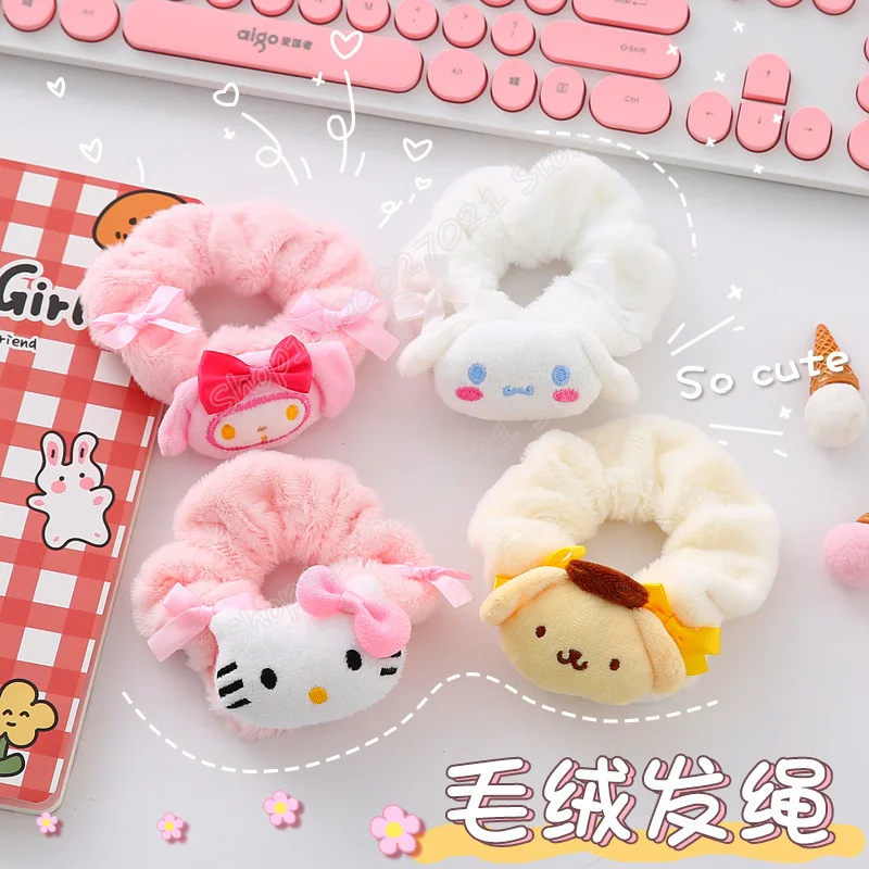 Кольцо для волос Hello Kitty милый мультяшный Sanrio искусственный помпон Mymelody пуриновый