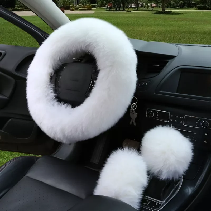 

Pcs/ Set Universal Car Plush Steering Wheel Cover Wool Fur Gear Knob Shifter Brake Auto Accessories