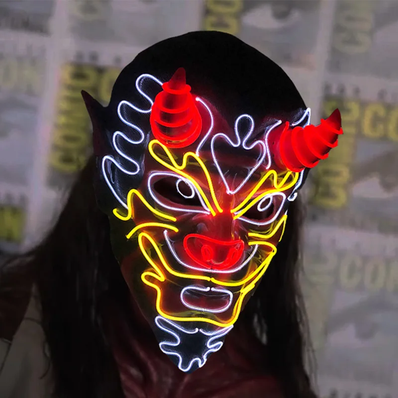 Забавный Хэллоуин с подсветкой косплей маска дракона светодиодная светящаяся