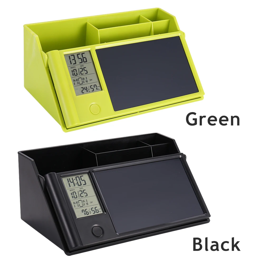 

Digital Electronic Calendar Desktop Temperature Humidity Display Clock+Pen Multifunctional Desktop Pen Holder Calendar forOffice