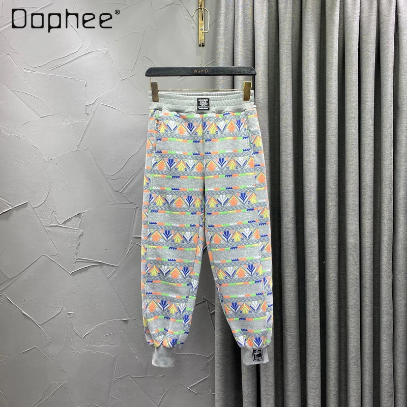 2022 Winter New Fashion Fleece Lined Fashion Printed Sports Pants Female Casual High Waist Loose Tappered Sweatpants for Women