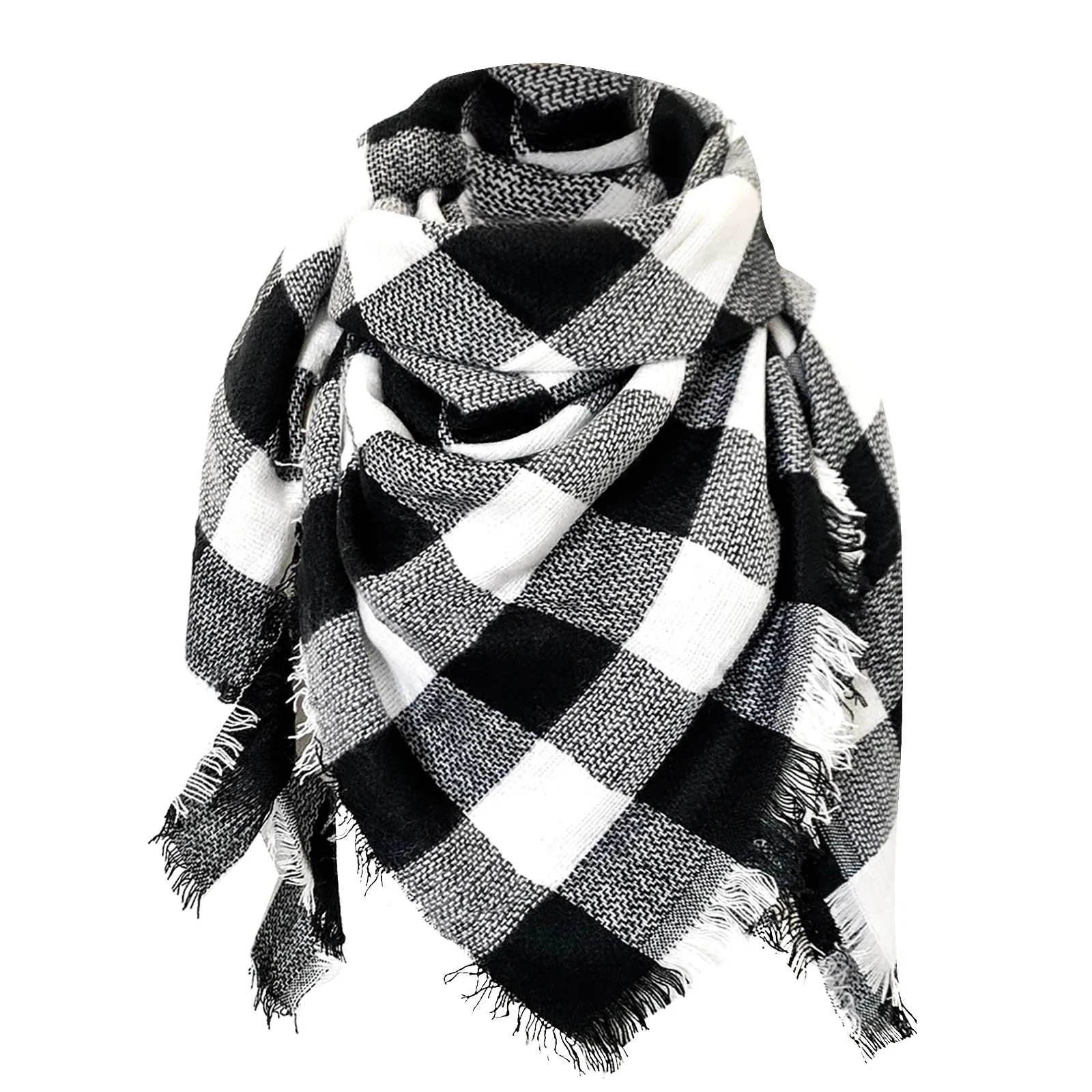 

Женский зимний шарф, треугольный вязаный шарф, повседневная женская клетчатая шаль из пашмины, женский шарф, шарфы