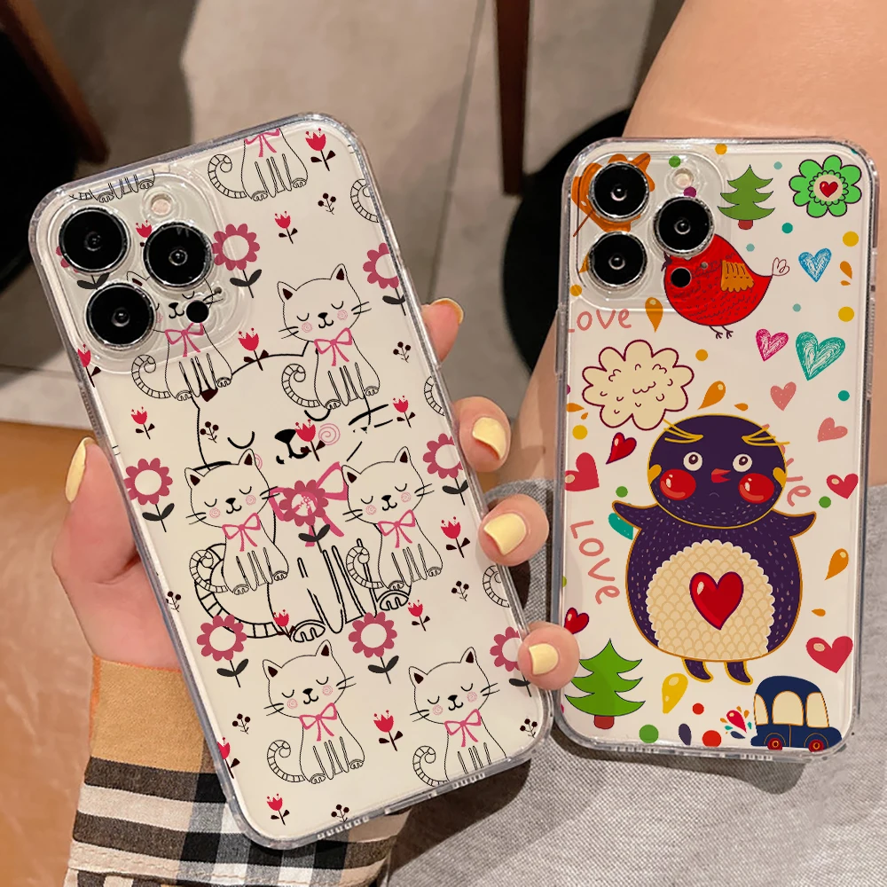 

Cute Cartoon Animals Ultra Thin Clear Phone Case For Apple iPhone 11 12 13 Pro Max 12 13 Mini X XR XS Max SE 6 6s 7 8 Plus Etui