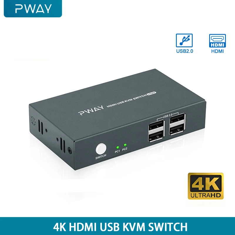 KVM-переключатель PWAY 2023 HDMI с поддержкой 4K, 3D USB-переключатель для клавиатуры Xiaomi Mi Box, мыши, 2 шт., совместное использование экрана дисплея, USB-переключатели