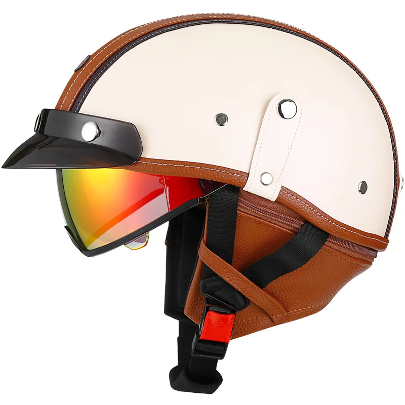 

Винтажный шлем для мотоцикла, скутера, мотоцикла, ретро-мото шлем Capacete De Moto, полушлем со встроенными линзами, одобренный DOT