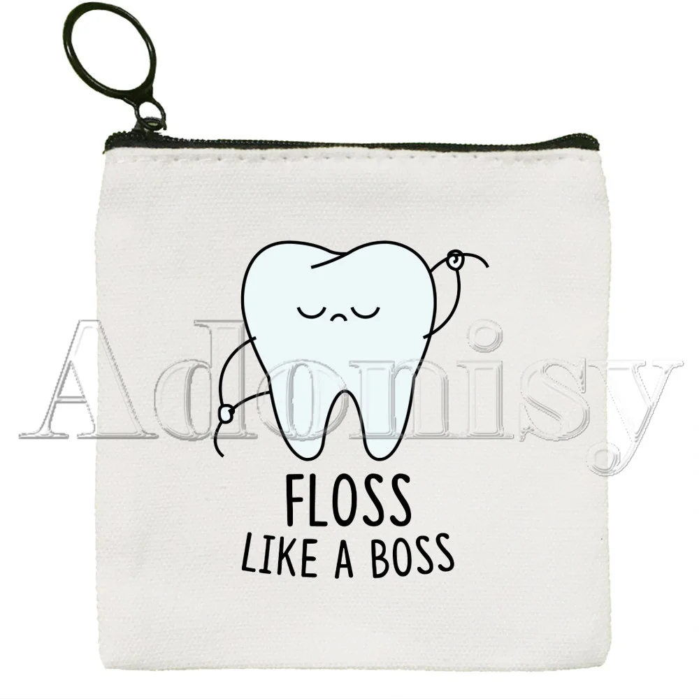 Tooth and Dentist Korean Version Simple Coin Purse Coin Purse Female Student Canvas Cute Key Bag Mini Clutch Small Purse