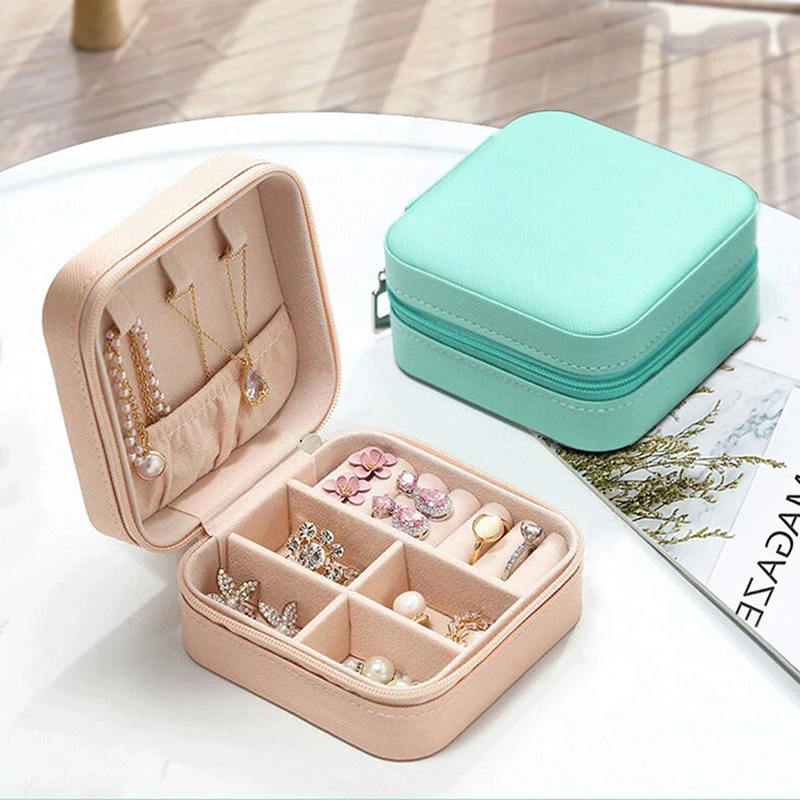 

PU Leather Portable Jewelry Box Organizer For Jewelry Travel Ring Box Zipper Leather Jewelry Organizer Jeweler Display Organizer