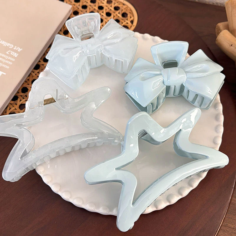 Ins милый кремовый синий бант пятиконечная звезда заколка для волос