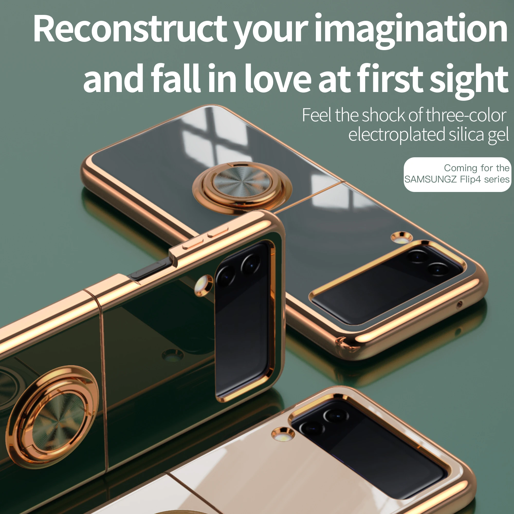 

6D Electroplate With Ring Magnetic Attraction Phone Case For Samsung Galaxy Z Flip 4 Soft Silicone Luxury Bracket Cover Coque