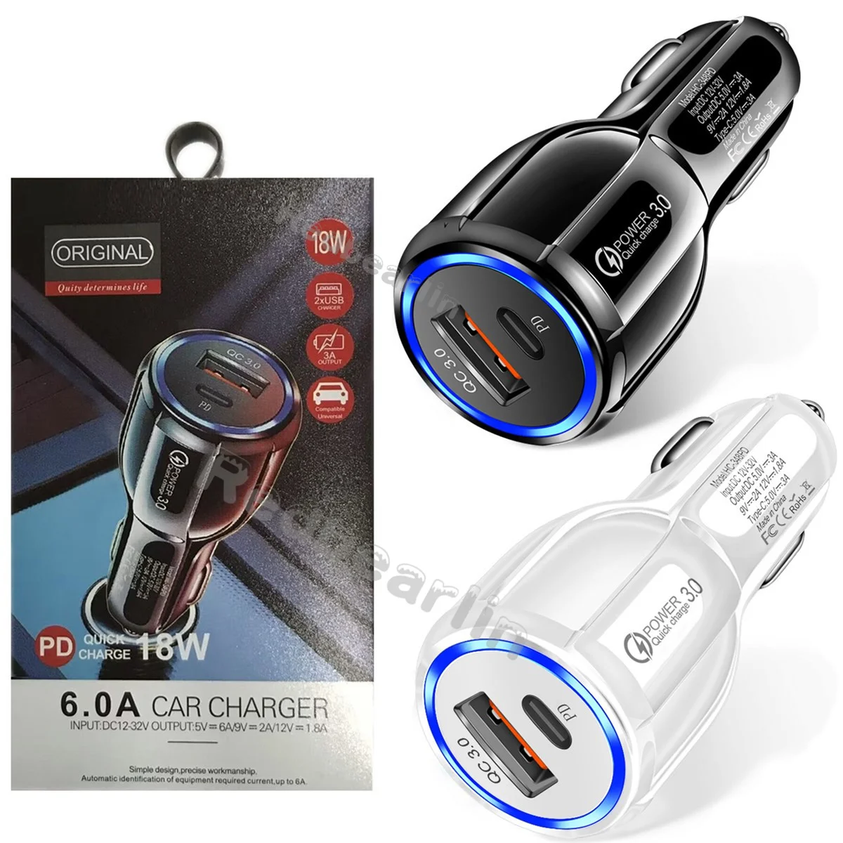 

10pcs Dual Ports 18W Fast Quick Charging PD Car Charger USB C Power Adapter Car Chargers For Iphone 12 13 14 Pro Samsung Huawei