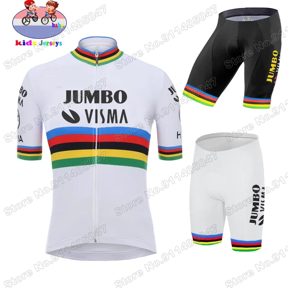 

Детская футболка для велоспорта Jumbo Visma 2022, набор чемпионов мира для мальчиков и девочек, одежда для велоспорта, Детский костюм из рубашки дл...