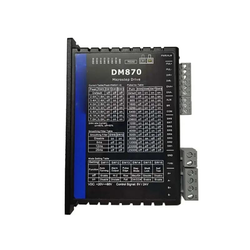 

Цифровой двухфазный шаговый драйвер DM870, импульсное напряжение 5-24 В, подходит для шагового двигателя 86