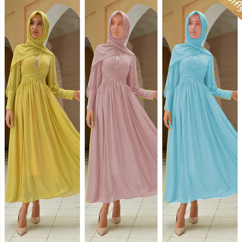 New High-quality Chiffon Middle East Mslalb Fashion Muslim Hijab Dress Robes Islamic Clothing for Women Vestidos Largos Kaftan