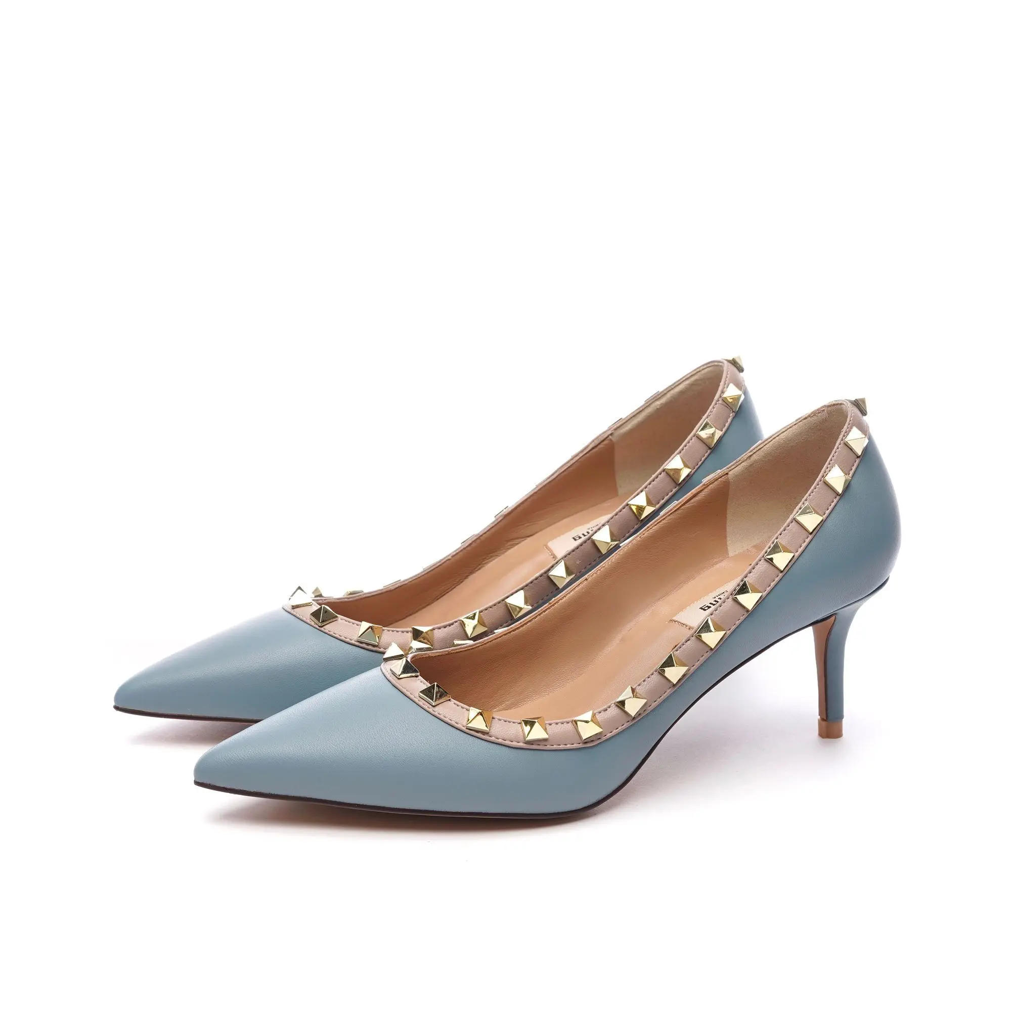 

Ladies Shoes Pointed Toe Pumps Blue Leather Medium Heels