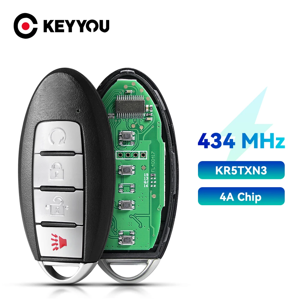 

KEYYOU 4 Buttons Smart Keyless Remote Key Fob 433.92MHz 4A Chip for Nissan Kicks 2018-2020 S180144503 KR5TXN3