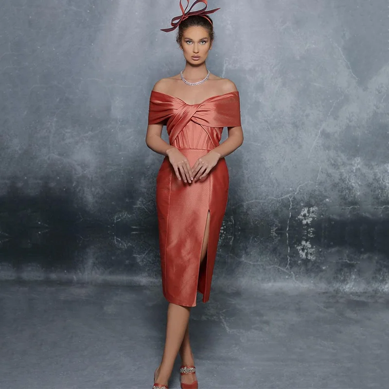 

UZN элегантные розовые платья для выпускного вечера с открытыми плечами Короткое атласное вечернее платье без рукавов длиной ниже колена для торжественных случаев искусственное платье 2023