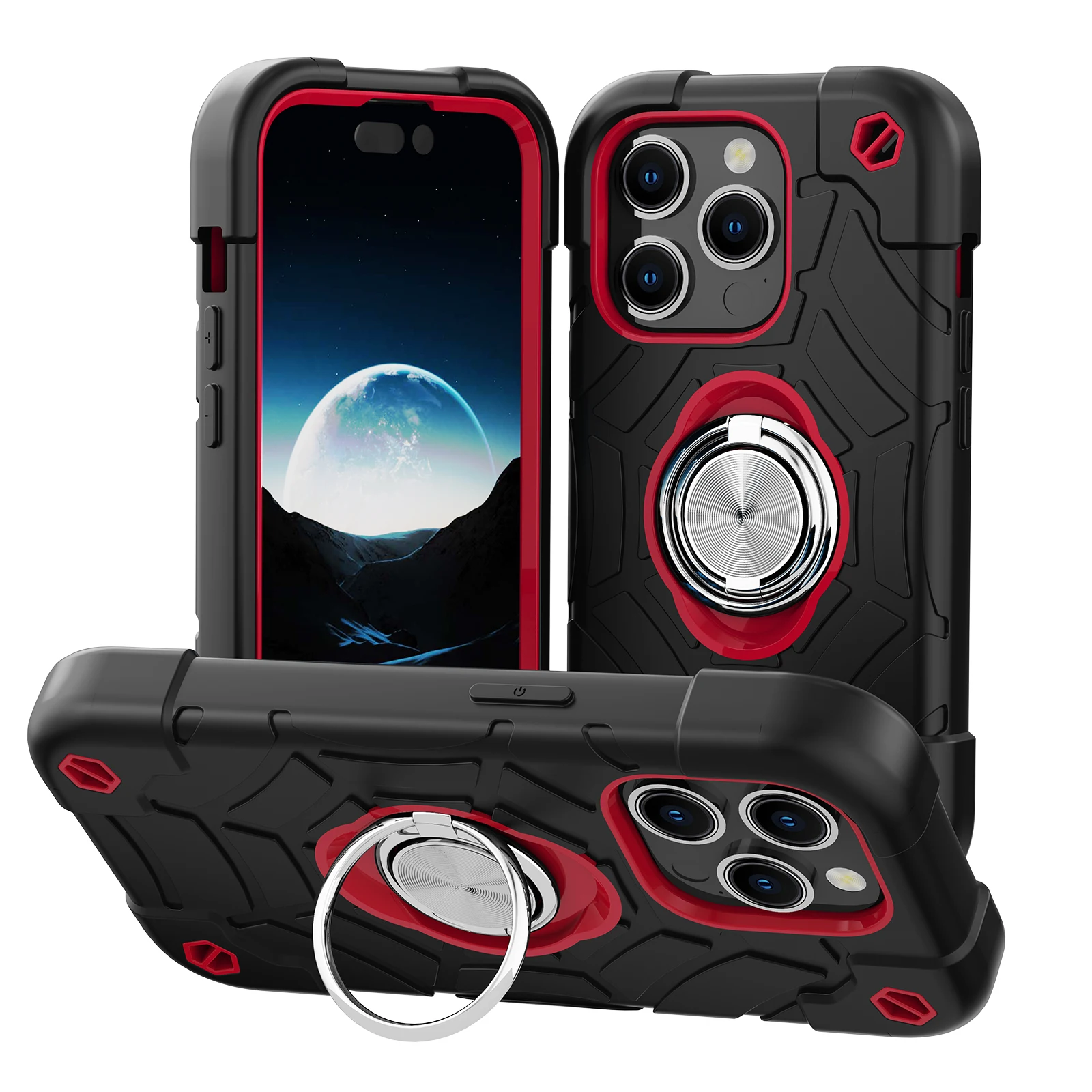 

For iPhone 15 Pro MAX Case Armor Magnetic For iPhone 15 Plus 14 Ring Kickstand Shockproof Hard PC Silicon Hybrid Rugged Cover