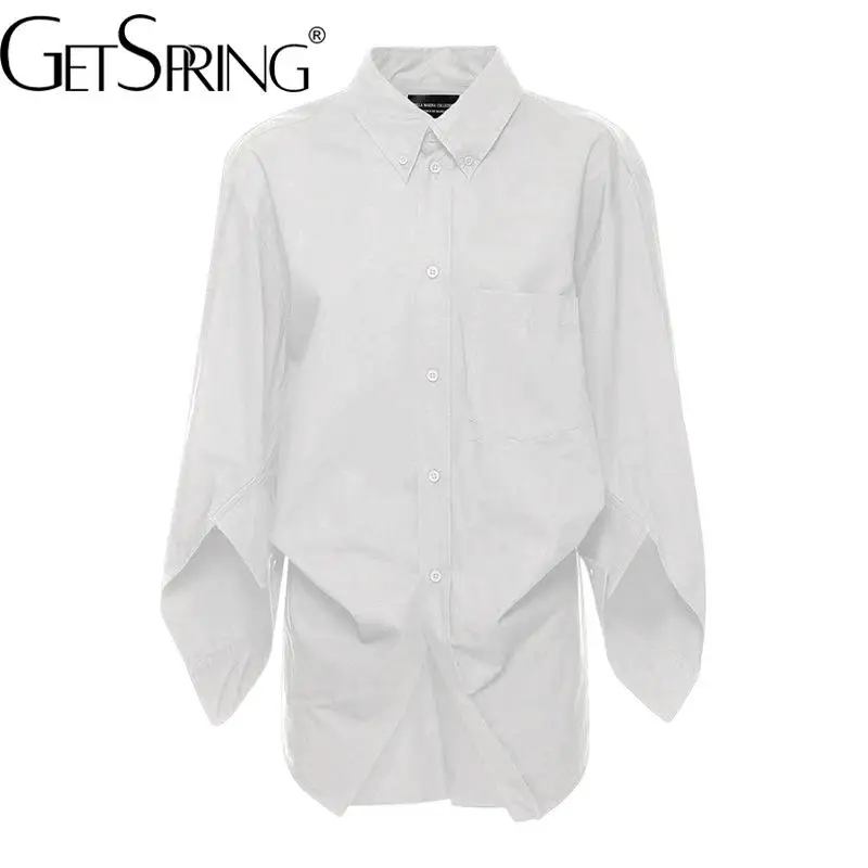 

Getspring женская рубашка с длинным рукавом, асимметричная Длинная блузка, топы, хлопковая Свободная рубашка для отдыха, асимметричные женские ...