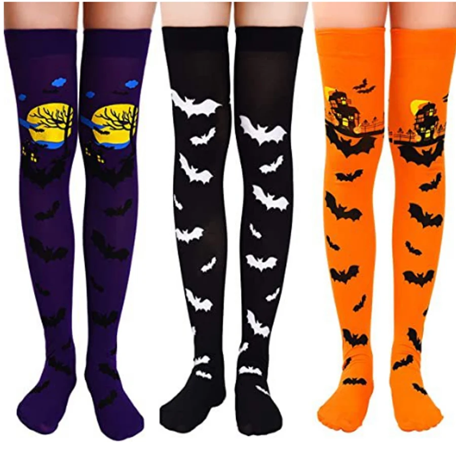 

Halloween Bat Socks Spider Web Over Knee Mid Length Socks Happy Halloween Ghost Festival Party Decor Trick or Treat Makeup Props