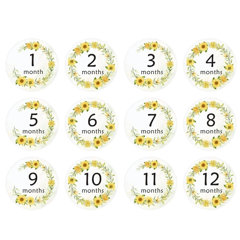 

12Pcs Floral Baby Monthly Stickers 1-12 Months Milestone Sticker for Infant Newborn Shower Gift Photo Props Accessories