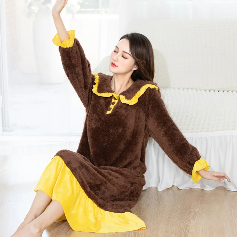 Winter Long Robe Women Fleece Warm Long Sleeve Thick Bathrobe Gown Homewear Sleepwear Autumn Soft Fleece Robes Thermal Plus SIze