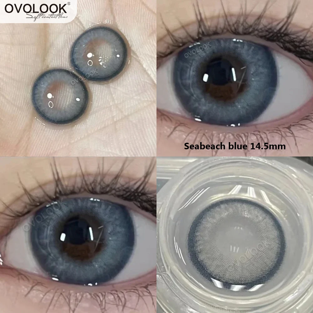 

OVOLOOK-1 Pair(2pc) Seabeach Blue Contact Lenses for Eyes Natural Beauty Pupil Comestic Color Lens Eyes Half A Yearly Use 14.5mm