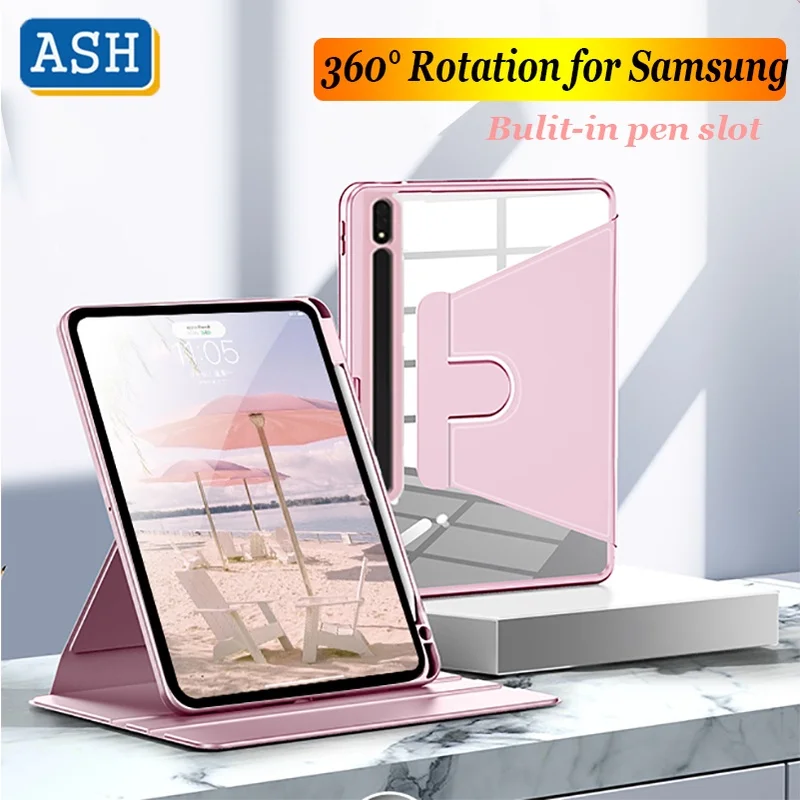ASH 360 Rotating Case for Samsung Galaxy Tab S7 FE S7 Plus S8 Plus S6 Lite A8 10.5 A7 10.4 A7 Lite A 8.0 2019 Transparent Cover
