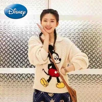 disney mickey mouse womens winter sweater cartoon print hollow knitted sweater pullover loose top