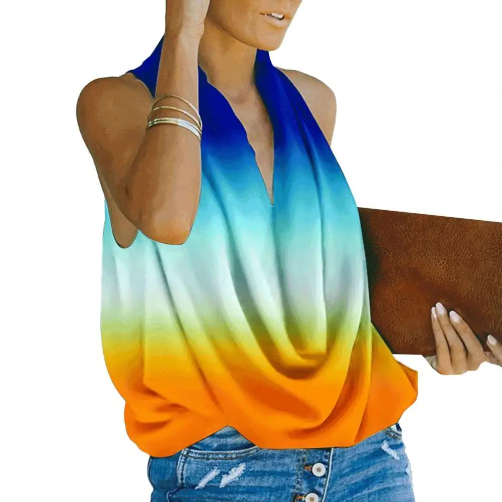 

Ladies Fashion Beach Street Style Loose Summer Sleeveless Sexy V-Neck Blouse Top Casual Home Print Clothes Women Blusas Y Camisa