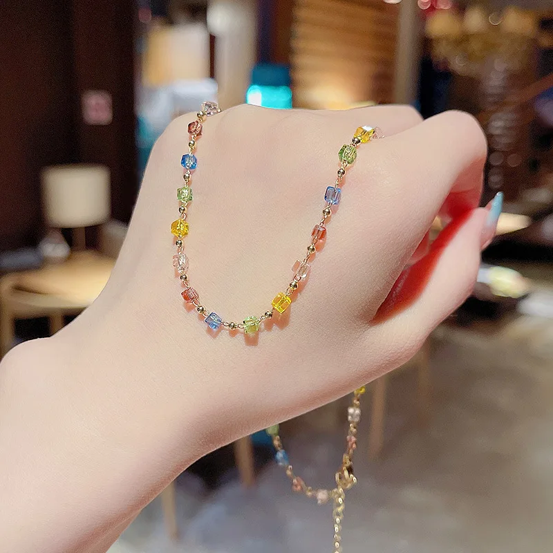 

JX*HY Fashion Trendy Color Square Zircon Golden Pendant Necklace for Woman Birthday Wedding Gift Fine Jewelry Wholesale