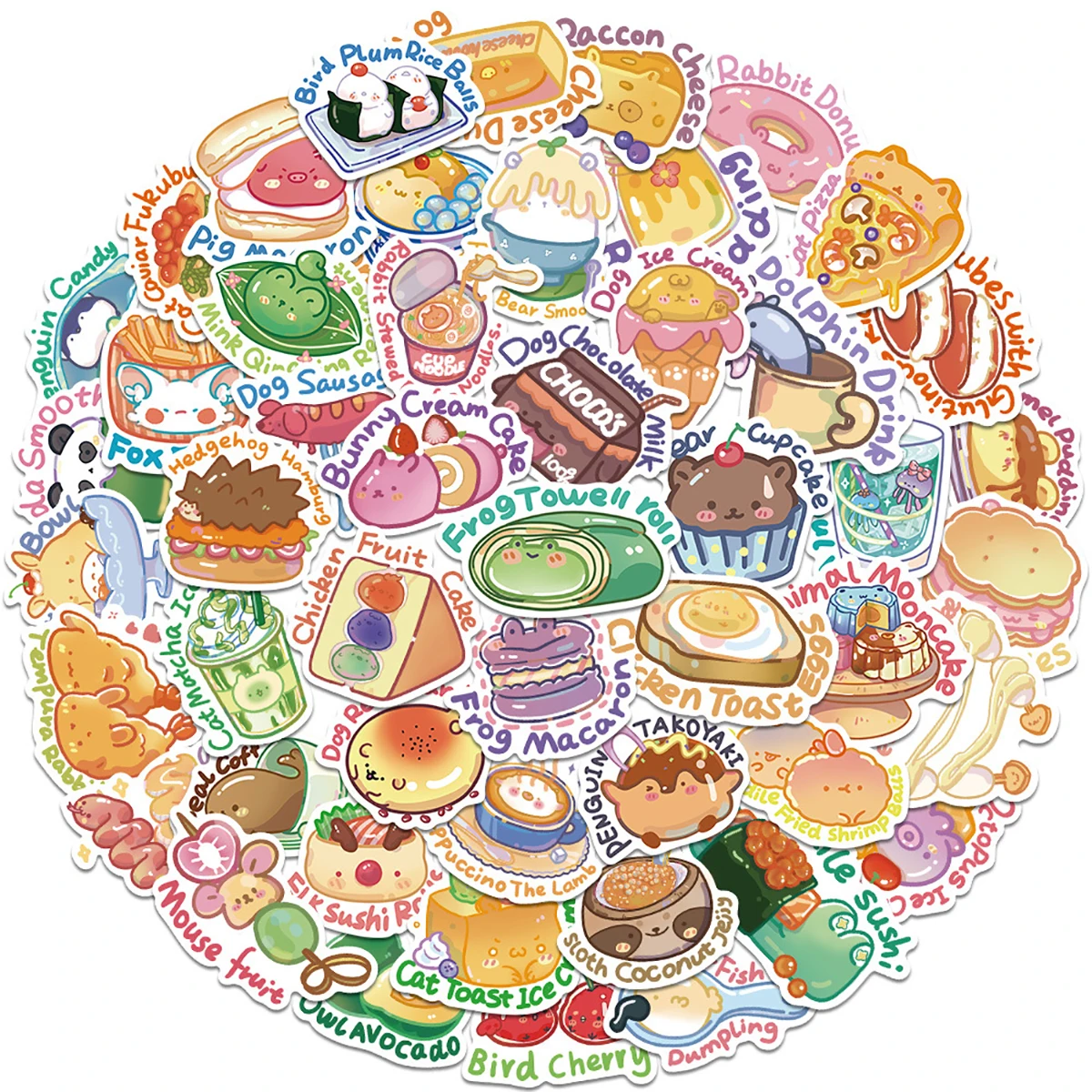 

10/30/50PCS Cartoon Animal Food Stickers Diy Luggage Decoration Mobile Phone Water Cup Refrigerator Stickers Wholesale