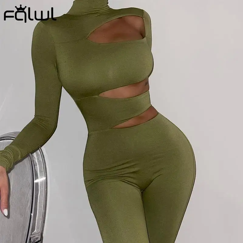 Женский комбинезон с высоким воротником длинным рукавом |