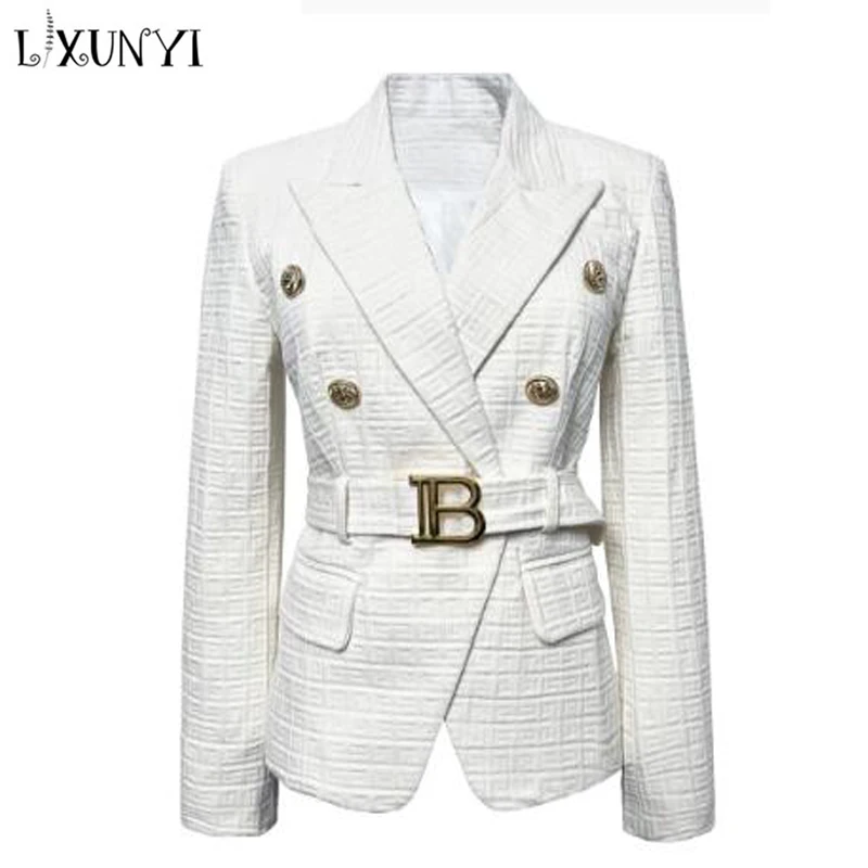 LXUNYI  High Quality White Blazer Women 2022 Fashion Ladies Long Sleeve Slim Elegant Suit Jackets Solid Sashes Vintage Blazers