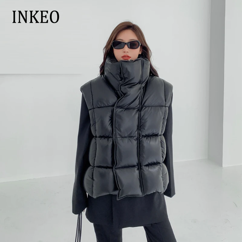 Luxury oversized Women Sleeveless vest Down jacket High quality Turtleneck waistcoat Ladies 2022 Winter Parka 2022 INKEO 2O199